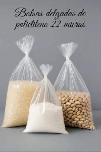Bolsas delgadas de polietileno de 22 micras con arroz, harina y maní