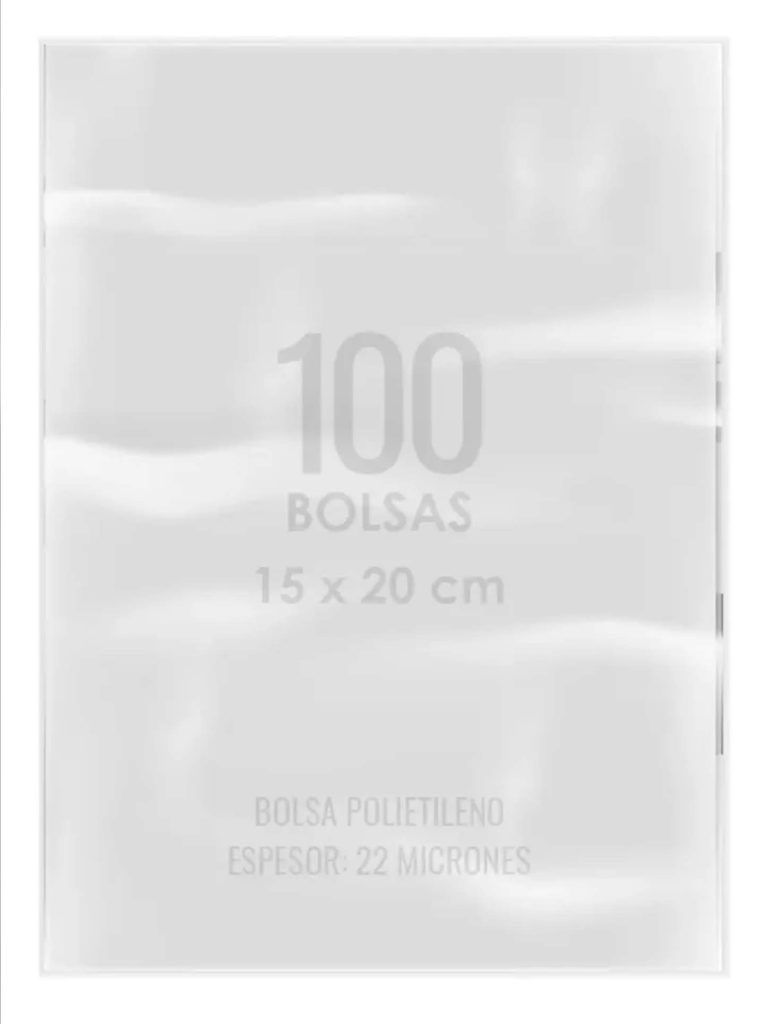 Paquete de 100 bolsas de polietileno de 15 x 20 cm y 22 micrones